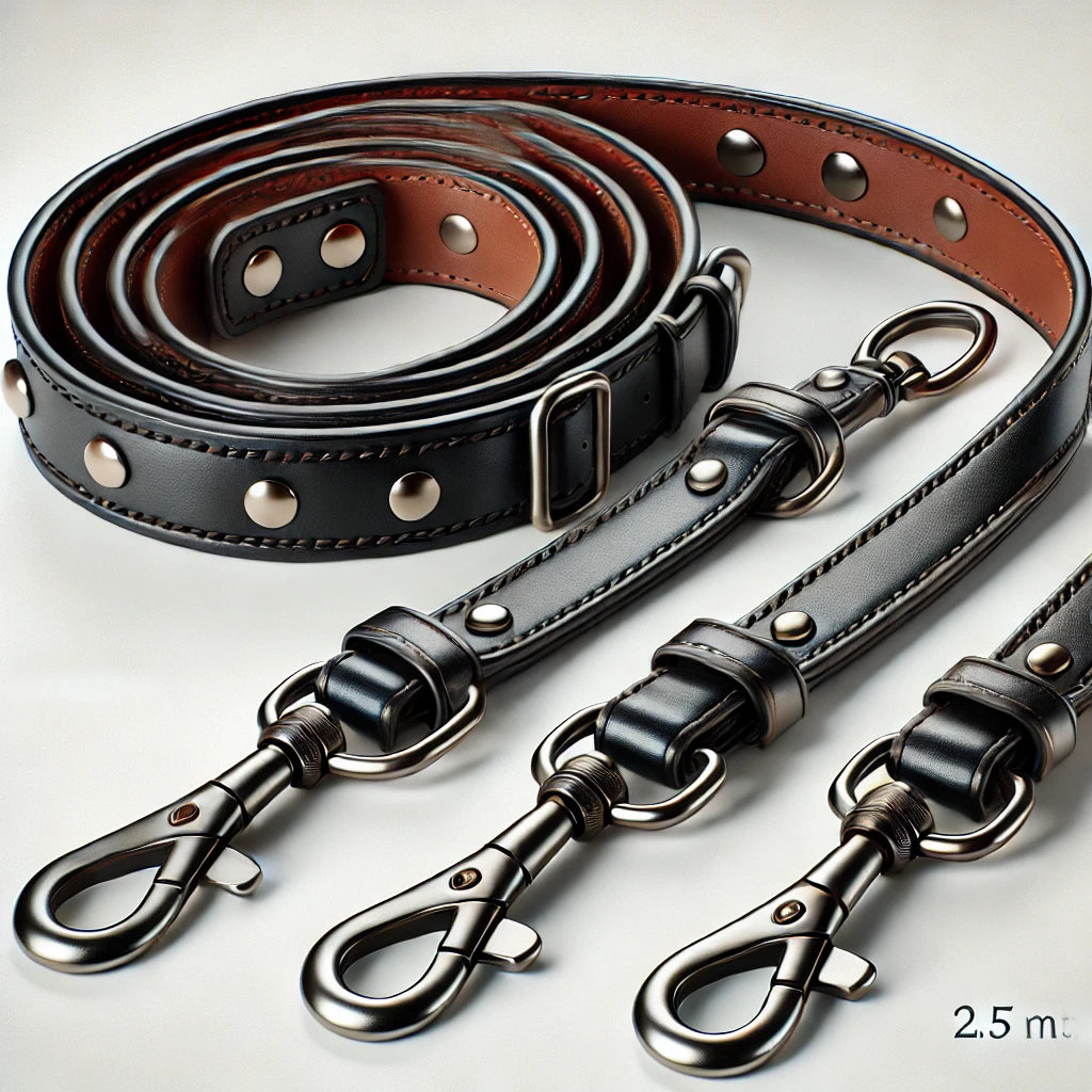 Laisse en cuir - 3 points - 2,5 m