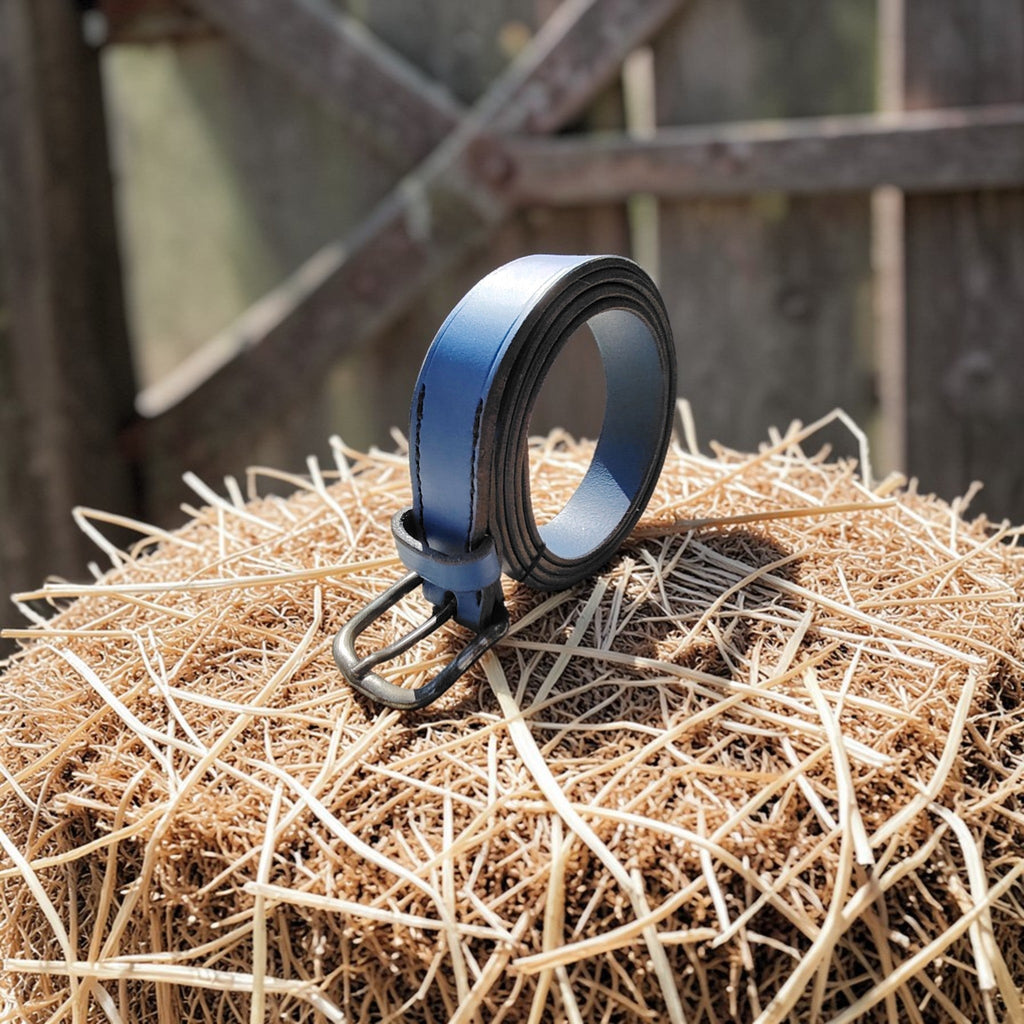 Ceinture bleue - effet laiton vieilli - 2,8 cm Cuir et Loulous