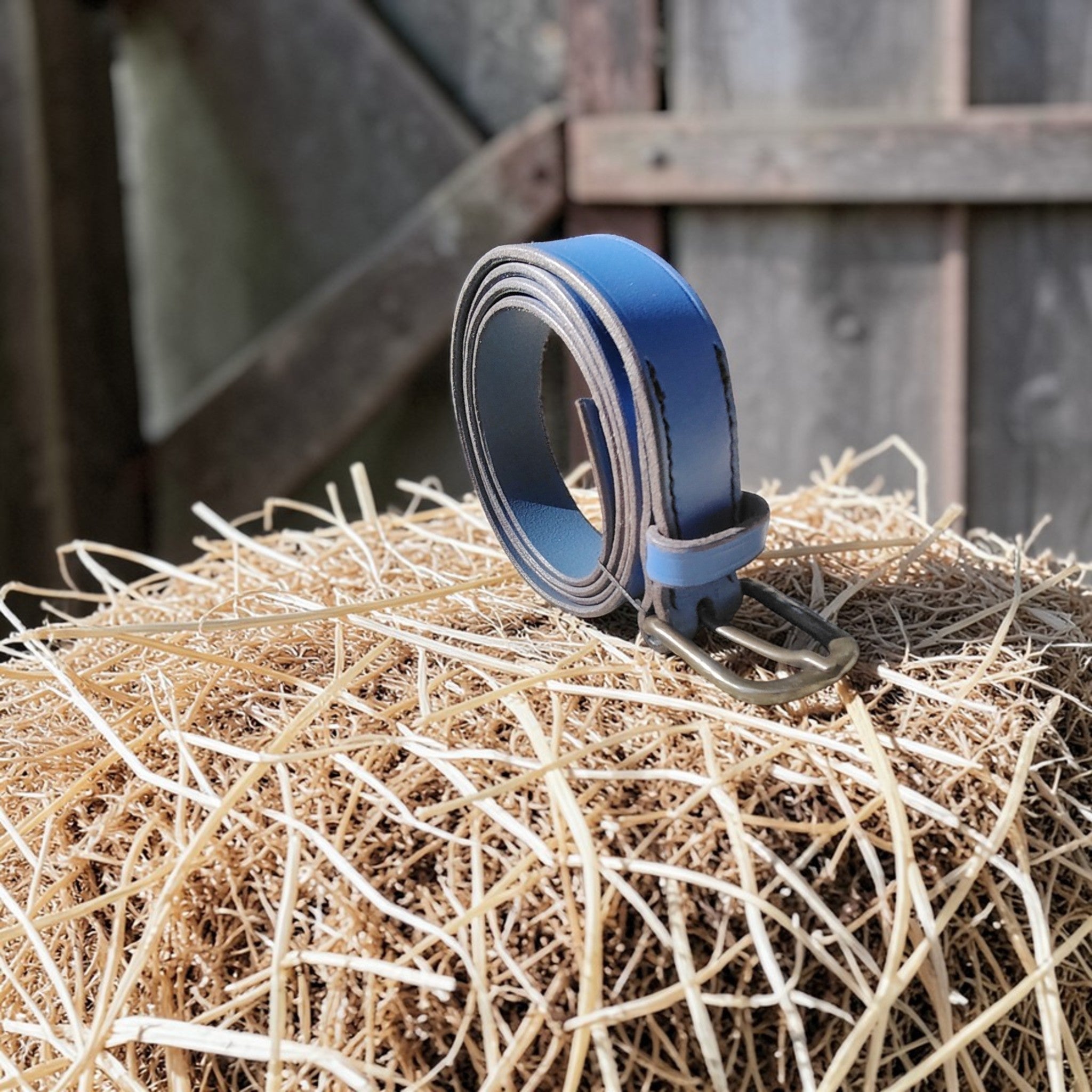 Ceinture bleue - effet laiton vieilli - 2,8 cm Cuir et Loulous