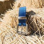 Ceinture bleue - effet argent vieilli - 3 cm Cuir et Loulous