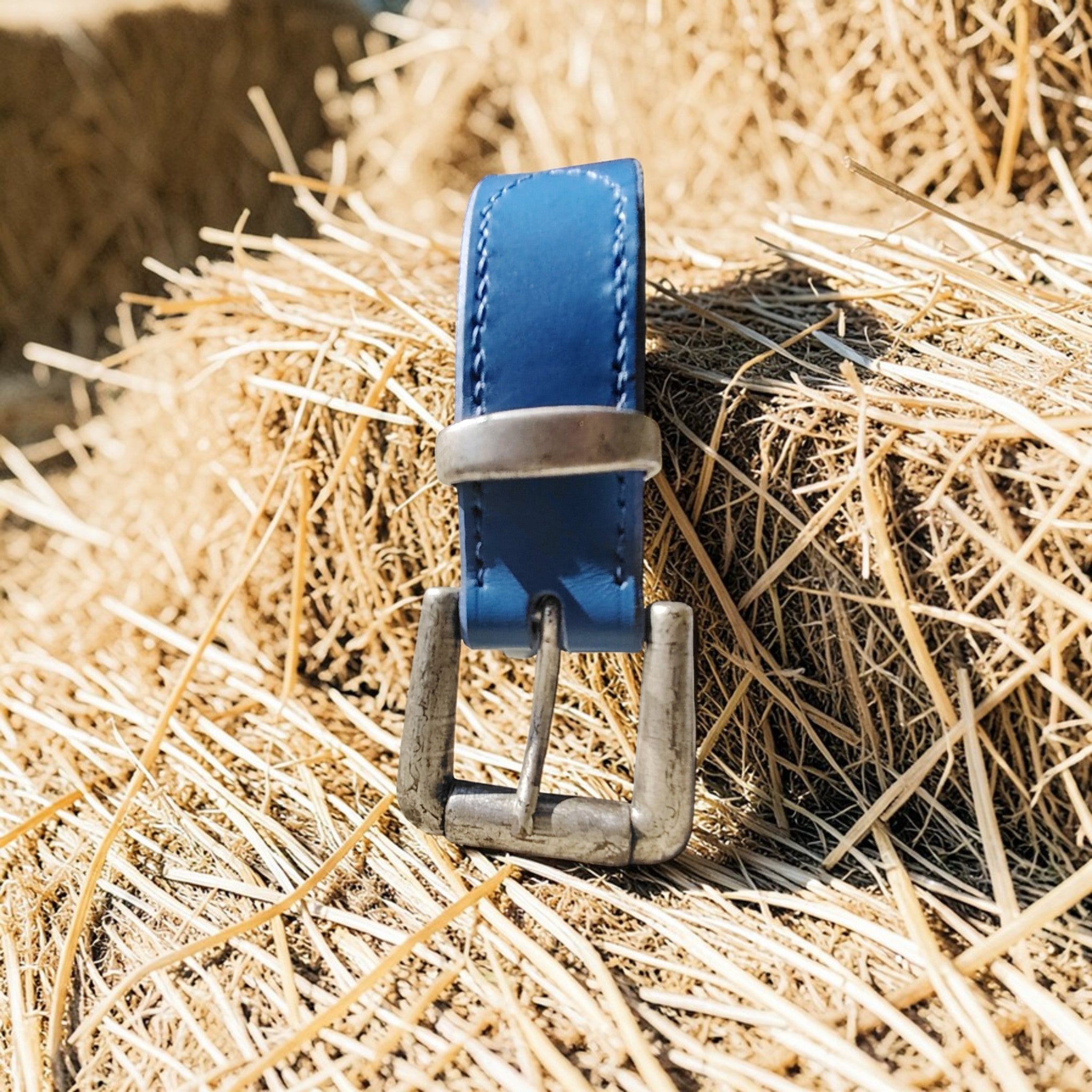 Ceinture bleue - effet argent vieilli - 3 cm Cuir et Loulous