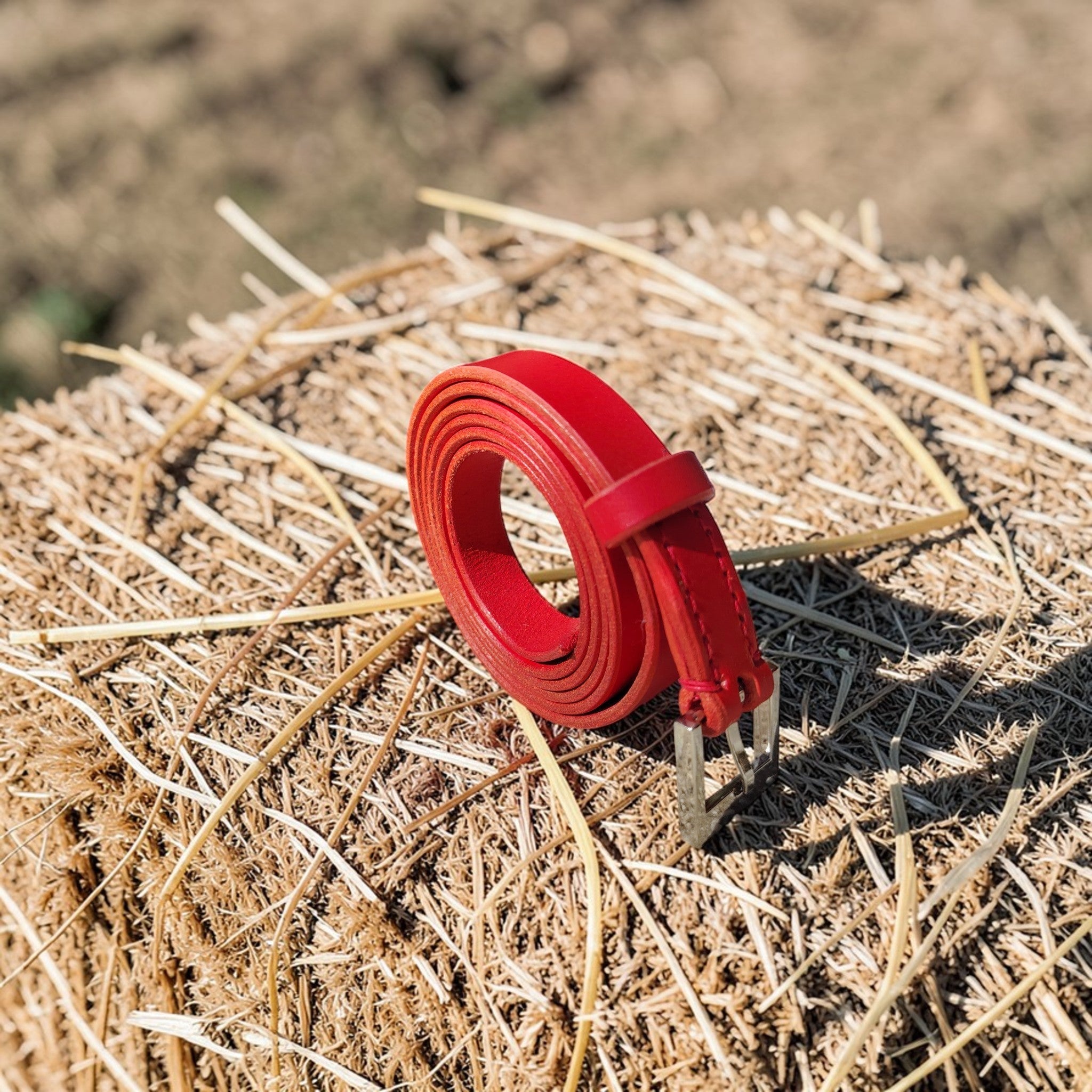 Ceinture rouge - argent brillant - 1,8 cm Cuir et Loulous