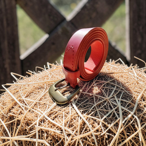 Ceinture rouge - effet laiton vieilli - 3 cm Cuir et Loulous