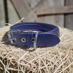 Collier Prestige - Cuir Noir - Doublure Bleu Marine - Conchos et Pierres Bleues - Taille L (42-52 cm) - Fait Main (Copie)