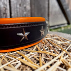 Collier Prestige - Cuir Noir - Doublure Orange - Etoiles - Taille L (43-53 cm) - Fait Main