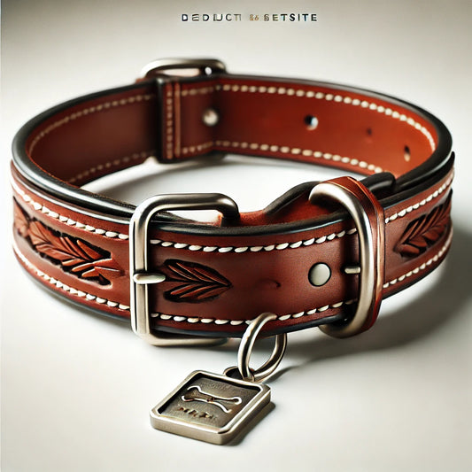 Collier en cuir pour chien - Avec coutures décoratives