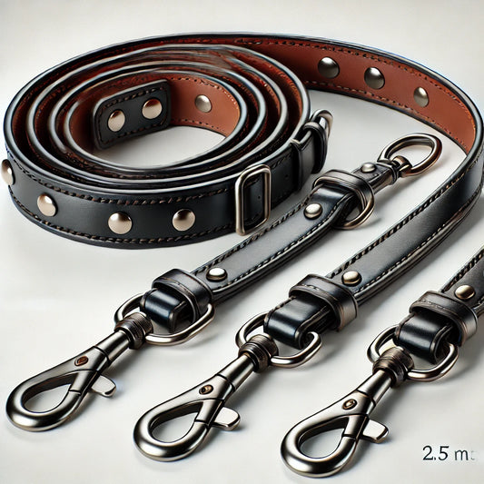 Laisse en cuir - 3 points -  2,5 m